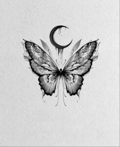 طرح خام تتو پروانه ترکیبی با ماه