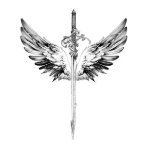 تتو بال فرشته ترکیبی با شمشیر